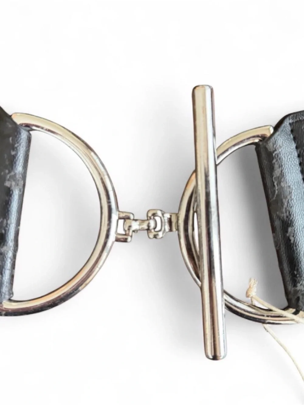 Vintage Chico's Black Ribbed Elastic Belt with Silver Toggle Closure M/L
